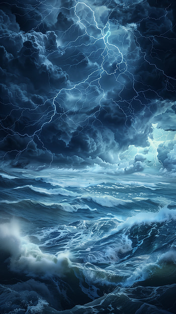 Electro Ocean Storm, nature, lightning, ocean, wave, Ocean Waves HD phone wallpaper