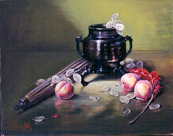Silent Symphony, still rolling pin, harmonize, black, jar, flower, colours, silver dollars, plums HD wallpaper