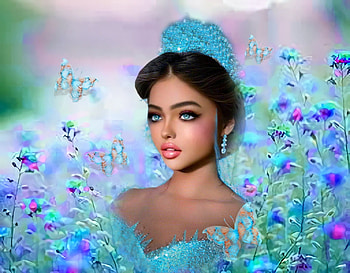 Princess Blue, bold, girl, dress, colorful, blue, white, vibrant, crown, vivid, bright, green, lovely HD wallpaper