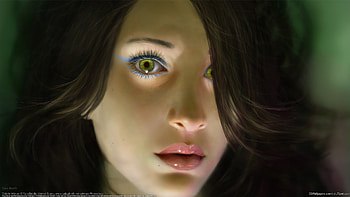 Only in mirrors, art, horrified, girl, angel, mirrors, fairy, anime, 3d, fantasy, abstract, green, game, women, green eyes, dream HD wallpaper