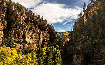 Dead Horse Creek Canyon - Glenwood Canyon, Colorado, sky, mountains, colors, trees, clouds, autumn HD wallpaper