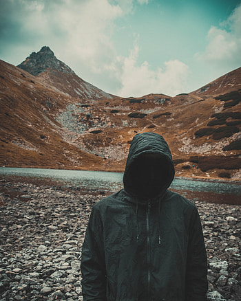 Rivers, Mountains, Miscellanea, Miscellaneous, Human, Person, Hood, Faceless HD phone wallpaper