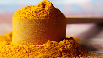 Turmeric root powder, Wooden spoon HD wallpaper