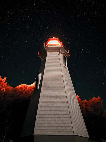 Night, Building, Dark, Lighthouse, Bottom View HD phone wallpaper