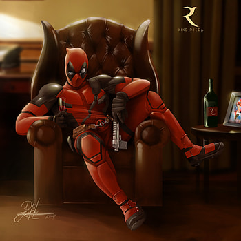 Deadpool Sitting On Sofa, deadpool, superheroes, artwork, digital-art HD phone wallpaper