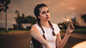 Joyful girl, Sparklers in hand, Stunning , Vibrant atmosphere HD wallpaper