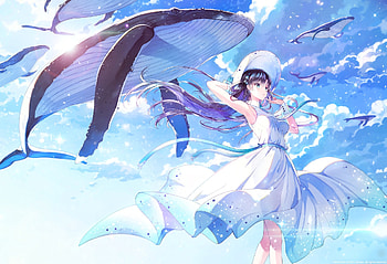 Anime Original, whale, art, original, Anime, girl HD wallpaper