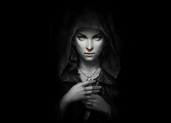 Witch, sorceress, black, art, girl, hand, woman, fantasy, helga-hertz, luminos, helga-helleborus HD wallpaper