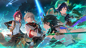 Genshin Impact : Venti, Xiao, Kazuha & Heizou Unite, Venti (Genshin Impact), Xiao (Genshin Impact), Kaedehara Kazuha (Genshin Impact), Shikanoin Heizou, video game, Genshin Impact HD wallpaper