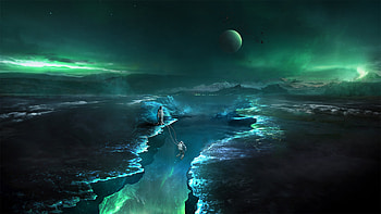 Abyss, astronaut, Northern Lights, fall, fantasy, art HD wallpaper