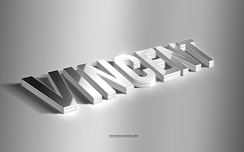Vincent, silver 3d art, gray background, with names, Vincent name, Vincent greeting card, 3d art, with Vincent name HD wallpaper