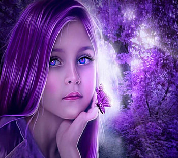 Girl with purple butterfly and hair, Butterfly, Love, Purple, Beauty HD wallpaper