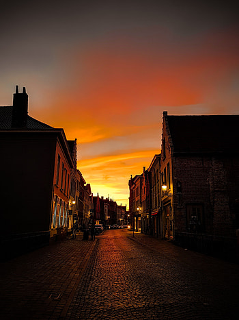 Cities, Twilight, City, Building, Lights, Lanterns, Dusk, Street, Paving Stones, Sett HD phone wallpaper
