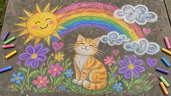 Sidewalk Chalk Rainbow Cat —, Sun, Flower HD wallpaper
