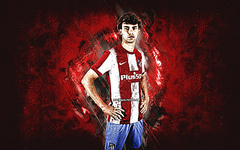Joao Felix, Atletico Madrid, Portuguese footballer, red stone background, football, grunge art, La Liga, Spain HD wallpaper