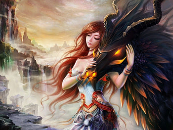Dragon Girl, dragon, girl, fantasy, woman HD wallpaper