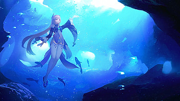 Sangonomiya Kokomi Underwater Fishes Genshin Impact HD wallpaper