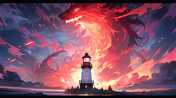 Majestic Dragon Lighthouse - AI Art, AI Art, man made, lighthouse HD wallpaper