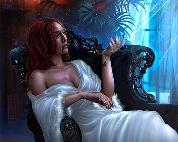 She-wolf, blue, white, fantasy, werewolf, luminos, girl, ekaterinaabr, dark HD wallpaper