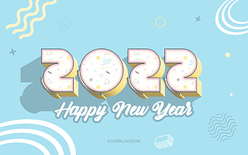 2022 New Year, blue background, Happy New Year 2022, 3d art, 2022 blue background, 2022 greeting card, 2022 concepts, New 2022 Year HD wallpaper