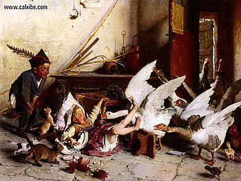The Big Slip, ducks, barn, funny, children HD wallpaper