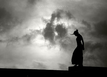 Dancing in the night, night, dance, black and white, alone, girl HD wallpaper