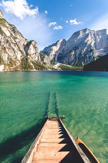 Mountains, nature, lake, pier HD phone wallpaper