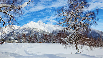 Winter in the Julian Alps, Slovenia, mountains, snow, clouds, landscape, trees, sky HD wallpaper