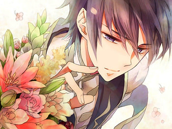 Flowers Are So Beautiful..., Short Hair, Anime, Pink, Light, Cute, Green, Gray Eyes, Sweet, Beautiful, Boy, Flowers, Lelouch Lamperouge, Code Geass Lelouch of the Rebellion, Brown Hair HD wallpaper
