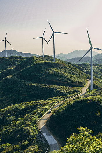 Holidays, Sky, Road, Structure, Winding, Sinuous, Wind Turbine HD phone wallpaper