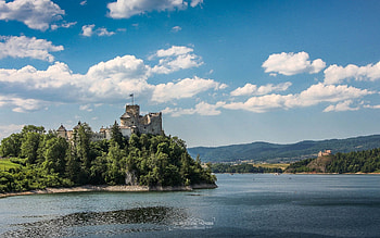 Castles in Poland, clouds, castles, Poland, lake HD wallpaper