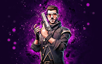 Dj Alok with gun, purple neon lights, Fire Battlegrounds, Dj Alok, Garena Fire characters, Garena Fire, Alok, Dj Alok Fire HD wallpaper