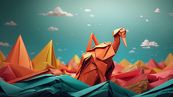 Colorful Origami Landscape, origami, landscape, mountain, bird, colorful HD wallpaper