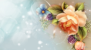 Season of Roses and Berries, blue, bokeh, peach, roses, glow, berries, soft, stars, blossoms, bud, shine, flowers, blooms HD wallpaper