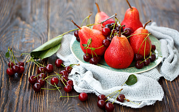 Fruits, Food, Cherry, Pears HD wallpaper