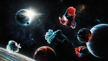 Space Fish, artist, artwork, digital-art, dark, black, deviantart HD wallpaper