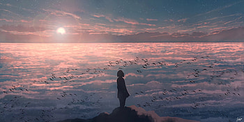 Anime Girl Waiting At Horizon , anime-girl, anime, artist, artwork, digital-art HD wallpaper