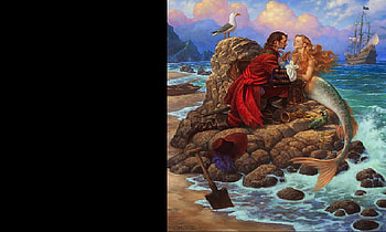 The Captain's Love, captain, tall ship, birds, mermaid HD wallpaper
