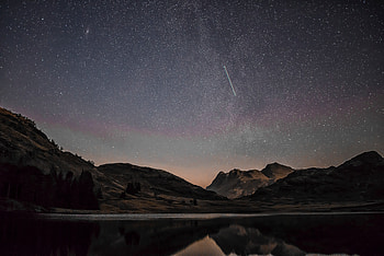 Mountain Range Reflection Shooting Stars , mountains, reflection, shooting-star, nature HD wallpaper