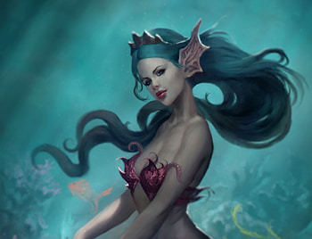 Sea creature, blue, mermaid, girl, summer, fantasy, underwater, luminos, caterina kalymniou, siren, vara HD wallpaper