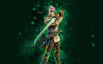 Emerald Ronin, , turquoise neon lights, Fortnite Battle Royale, Fortnite characters, Emerald Ronin Skin, Fortnite, Emerald Ronin Fortnite HD wallpaper