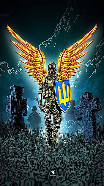 ukrainian angel, sword, art, standwithukraine, trident, warrior, Ukraine, cross, stopwar, symbols HD phone wallpaper