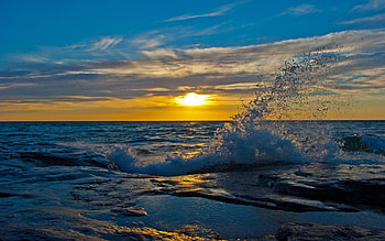 Nature, Sunset, Sun, Shore, Bank, Spray, Evening, Wave, Rocky, Stony HD wallpaper
