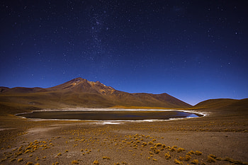 Chile, lagoon, lake, mountains, landscape, starry night HD wallpaper