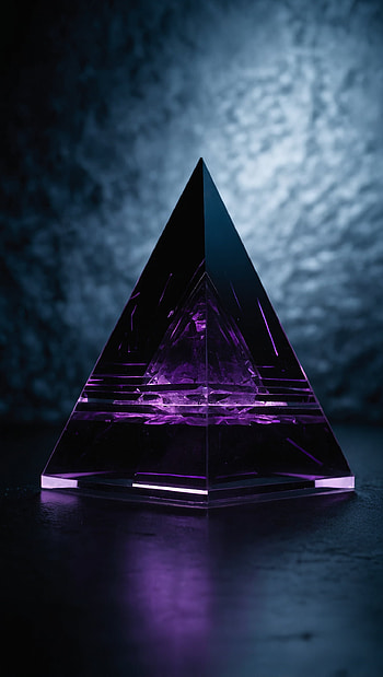 Minimalist Glowing Purple Crystal Pyramid on Dark Background, Abstract HD phone wallpaper