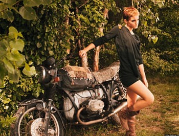 Emma Watson, sexy pic, motocycle, short black dress, short hair, actress, female HD wallpaper