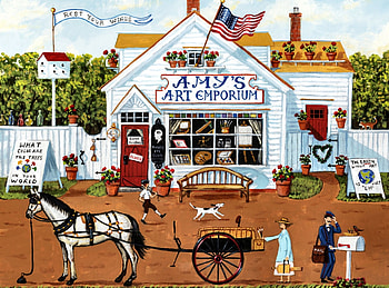 Amy's Art Emporium F1, horse, architecture, art, beautiful, cityscape, emporium, artwork, scenery, wide screen, painting, equine HD wallpaper