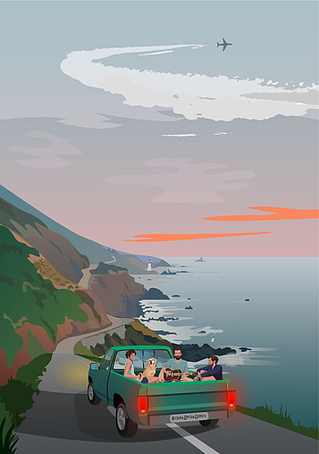 Art, Coast, Road, Car, Machine, Journey, Musicians, Company HD phone wallpaper