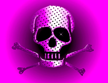 SKULLY GIRL, pink, bones, black, pirate, polka dot, skull, crossbones HD wallpaper