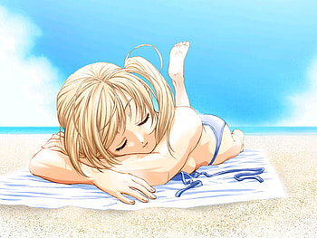 Beach Nap, sexy, nap, sand, hot, cute, girl, bikini, sleeping, anime girl, swimsuit, anime, sky, sleep, cloud, female HD wallpaper